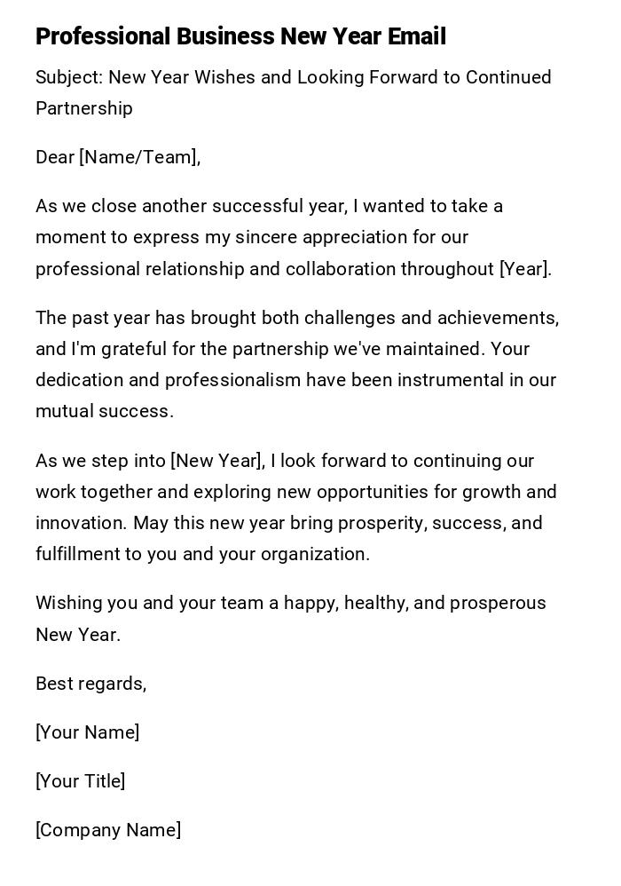 Professional Business New Year Email Professional Business New Year Email