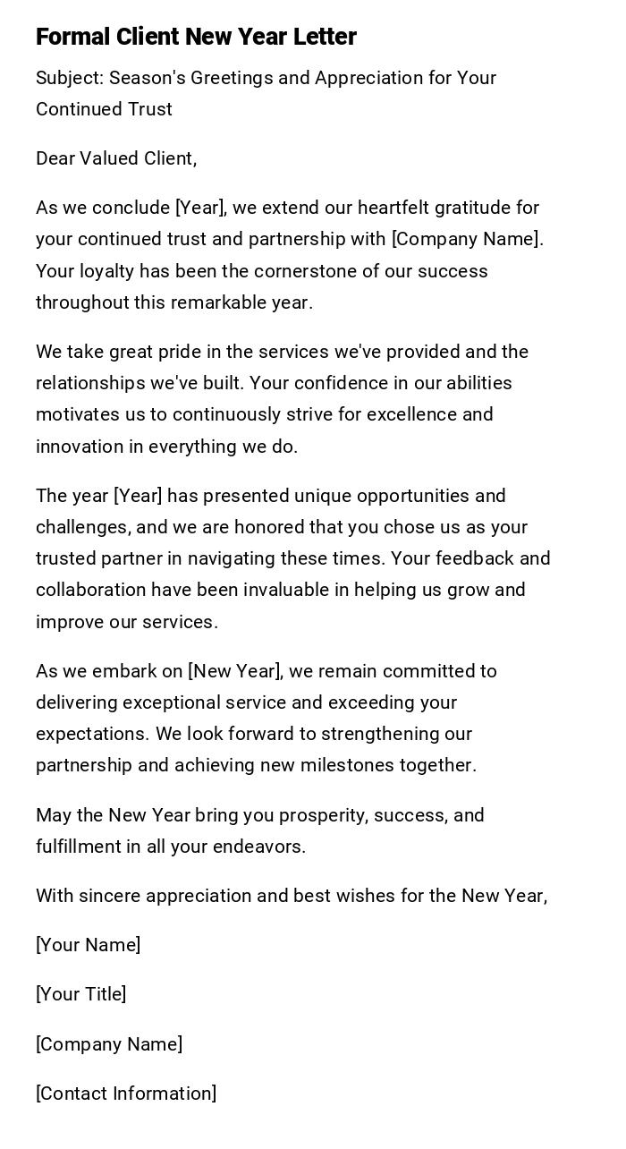 Formal Client New Year Letter Formal Client New Year Letter