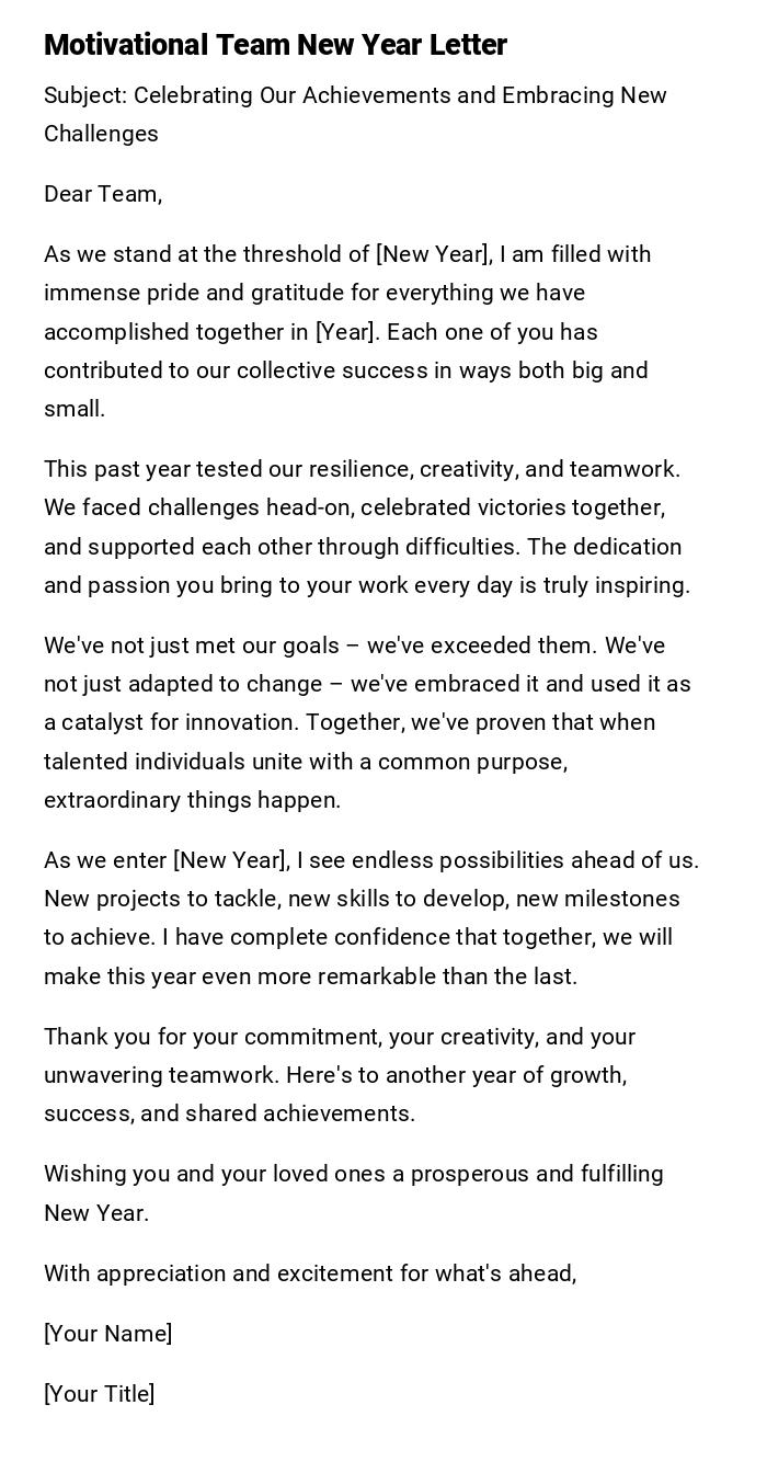 Motivational Team New Year Letter Motivational Team New Year Letter