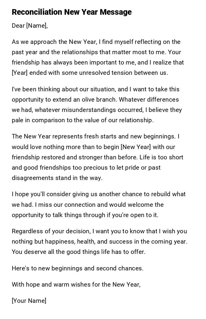 Reconciliation New Year Message Reconciliation New Year Message