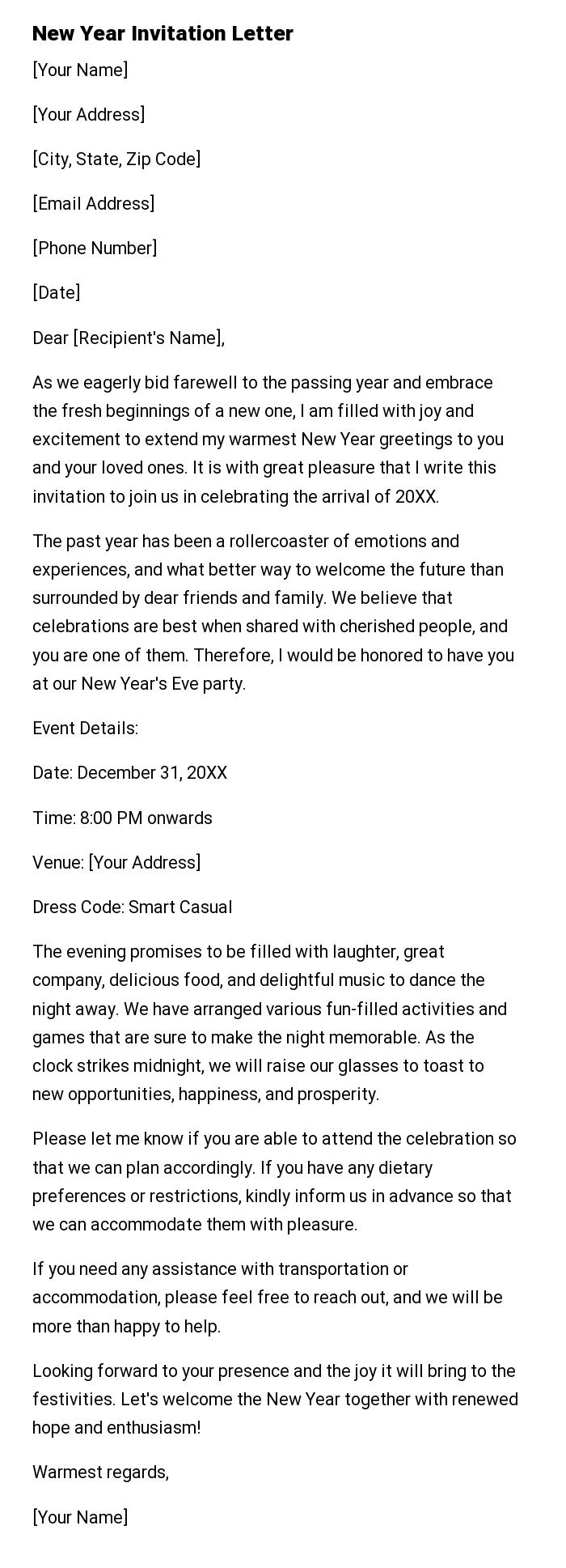 New Year Invitation Letter