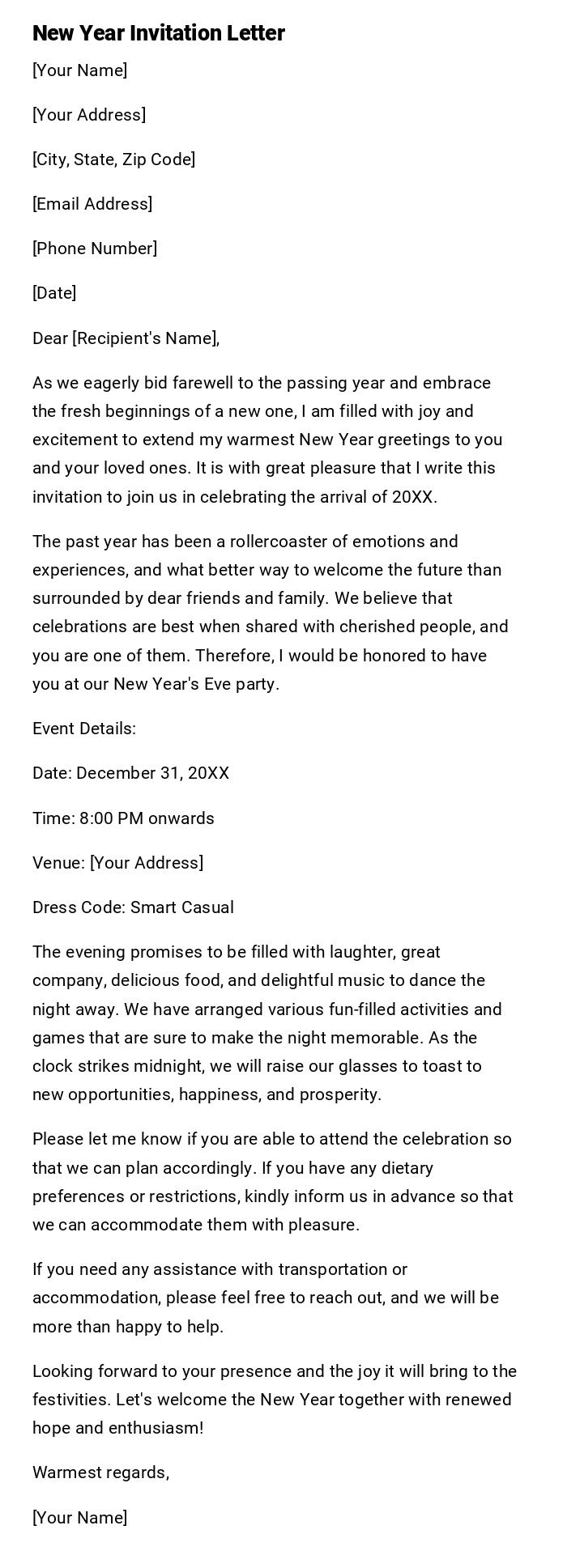 New Year Invitation Letter