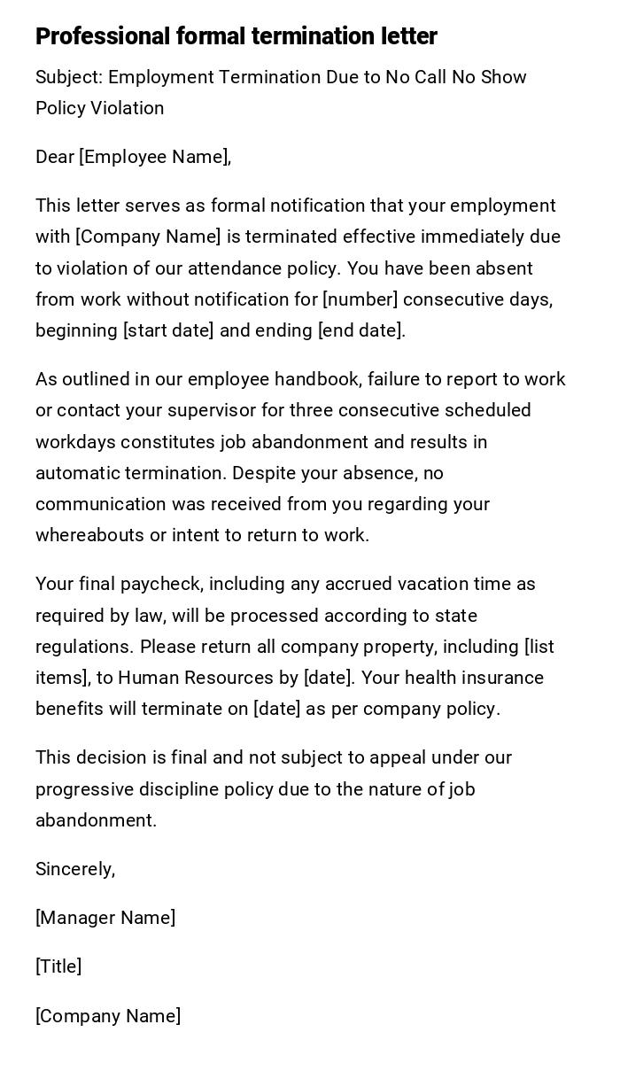 Professional formal termination letter Professional formal termination letter