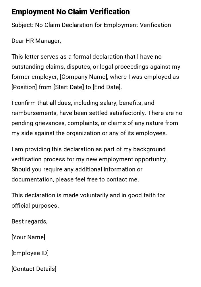 Employment No Claim Verification
