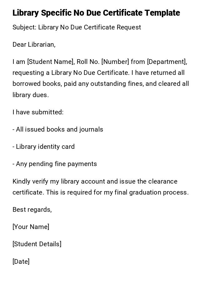 Library Specific No Due Certificate Template Library Specific No Due Certificate Template