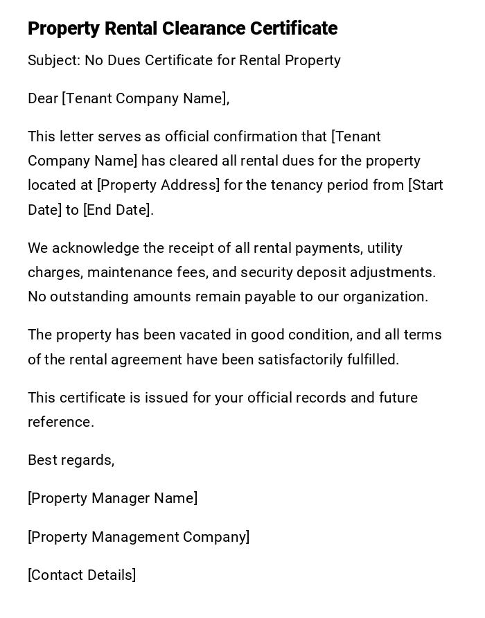 Property Rental Clearance Certificate Property Rental Clearance Certificate