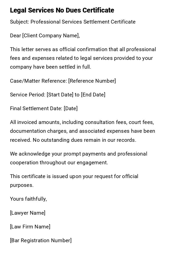 Legal Services No Dues Certificate Legal Services No Dues Certificate