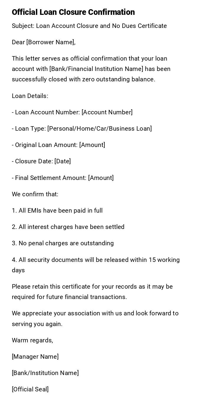 Official Loan Closure Confirmation
