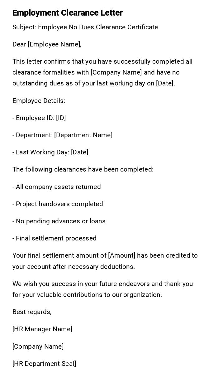 Employment Clearance Letter