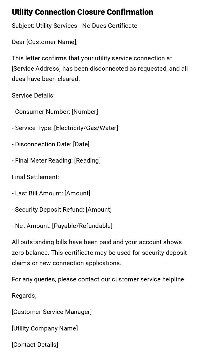 Utility Connection Closure Confirmation