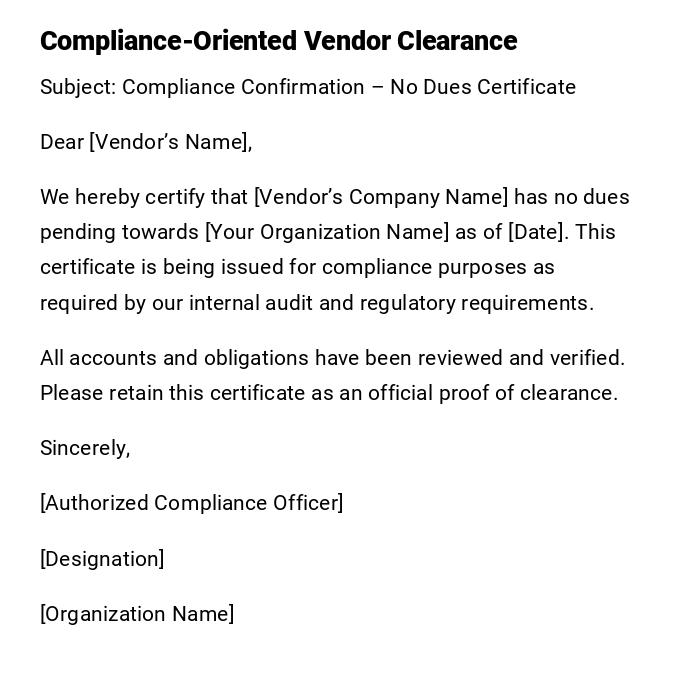 Compliance-Oriented Vendor Clearance Compliance-Oriented Vendor Clearance