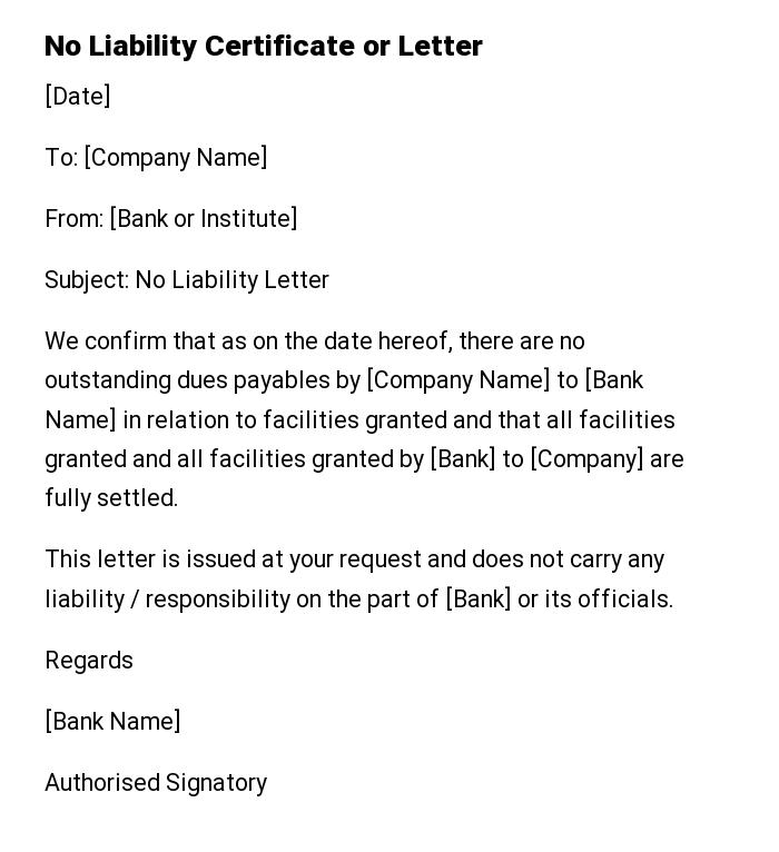 No Liability Certificate or Letter