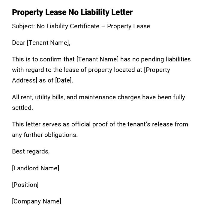 Property Lease No Liability Letter Property Lease No Liability Letter