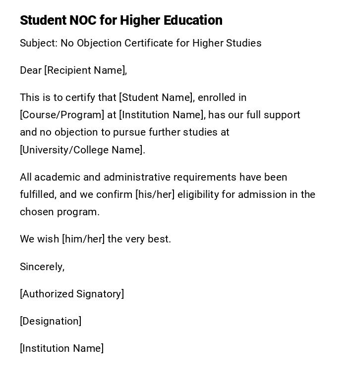 Student NOC for Higher Education Student NOC for Higher Education