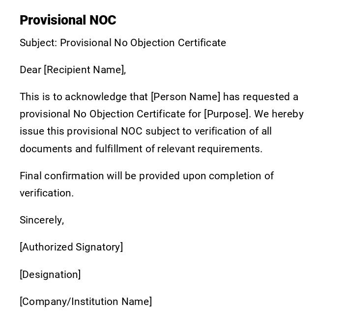 Provisional NOC Provisional NOC