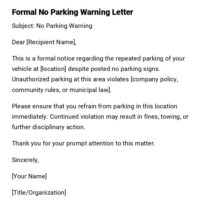 Formal No Parking Warning Letter Formal No Parking Warning Letter