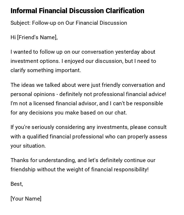 Informal Financial Discussion Clarification Informal Financial Discussion Clarification