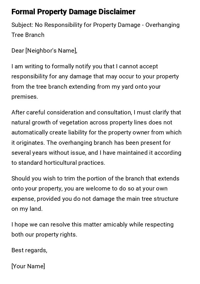 Formal Property Damage Disclaimer Formal Property Damage Disclaimer