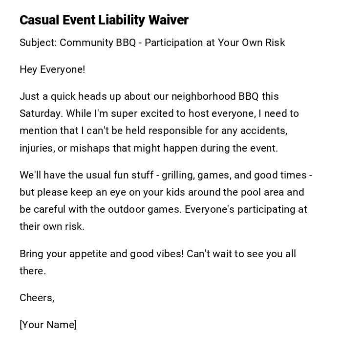 Casual Event Liability Waiver Casual Event Liability Waiver