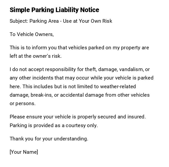 Simple Parking Liability Notice Simple Parking Liability Notice