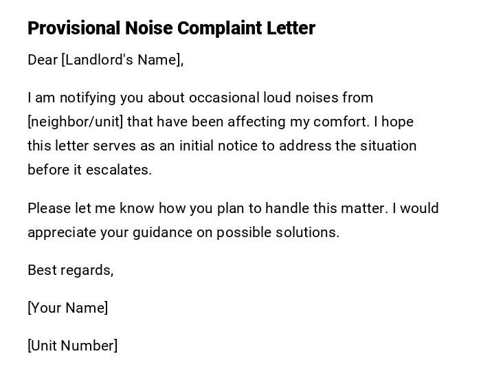 Provisional Noise Complaint Letter Provisional Noise Complaint Letter
