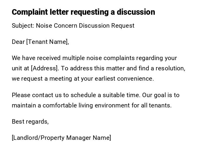 Complaint letter requesting a discussion Complaint letter requesting a discussion