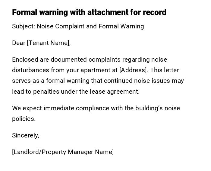 Formal warning with attachment for record Formal warning with attachment for record