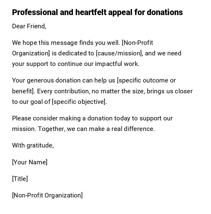Professional and heartfelt appeal for donations Professional and heartfelt appeal for donations