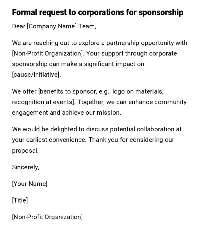 Formal request to corporations for sponsorship Formal request to corporations for sponsorship