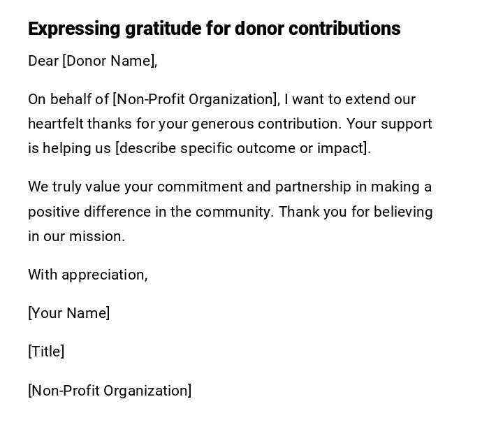 Expressing gratitude for donor contributions Expressing gratitude for donor contributions
