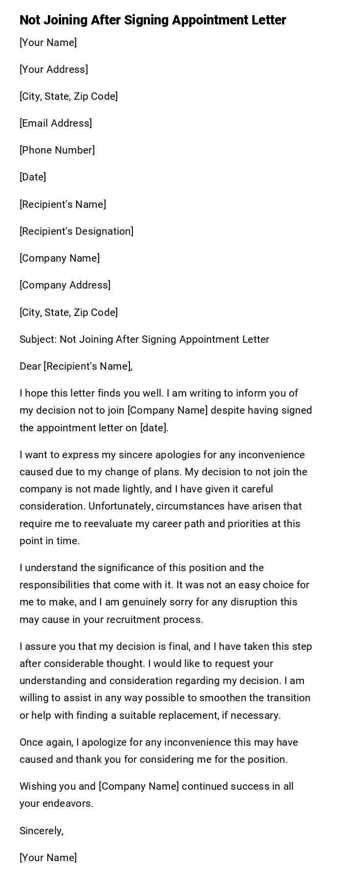 Not Joining After Signing Appointment Letter