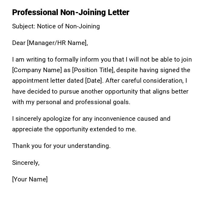 Professional Non-Joining Letter