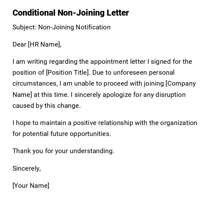 Conditional Non-Joining Letter
