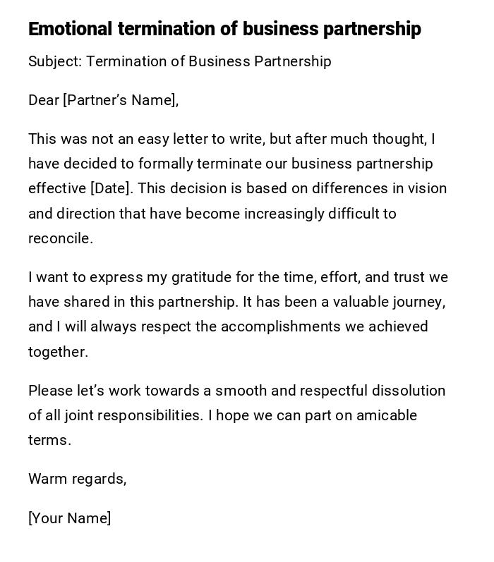 Emotional termination of business partnership Emotional termination of business partnership
