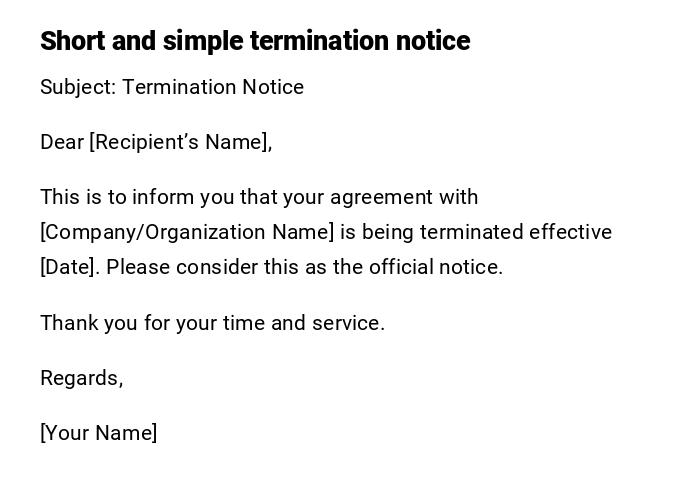 Short and simple termination notice Short and simple termination notice