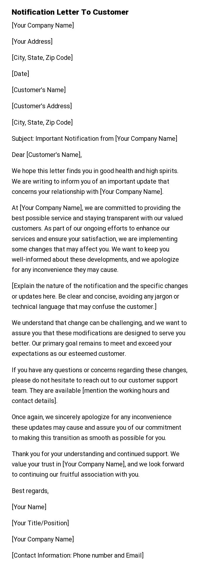 Notification Letter To Customer