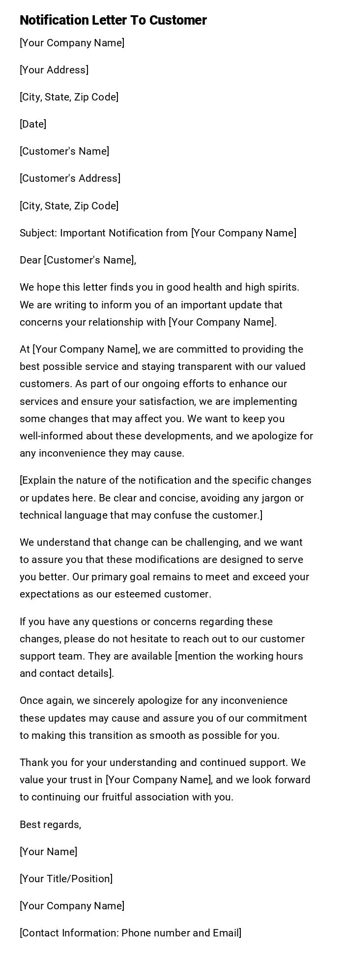 Notification Letter To Customer