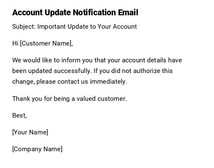 Account Update Notification Email Account Update Notification Email