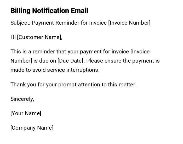 Billing Notification Email Billing Notification Email