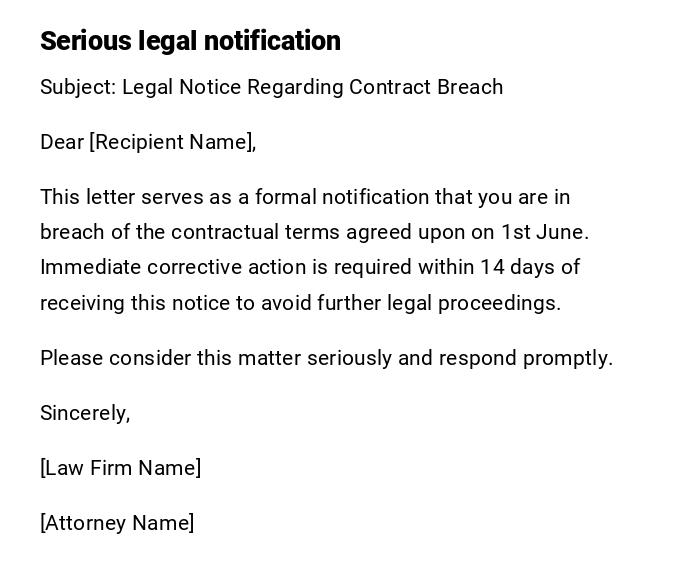 Serious legal notification