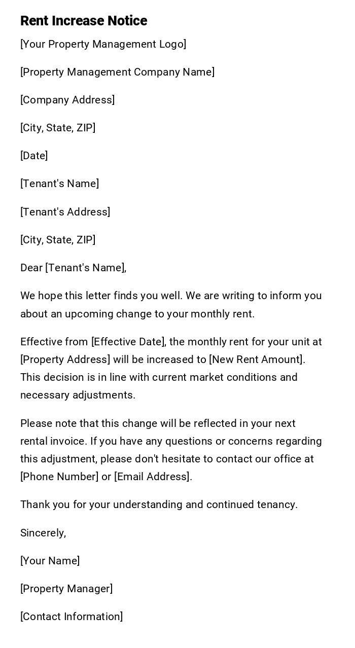 Rent Increase Notice