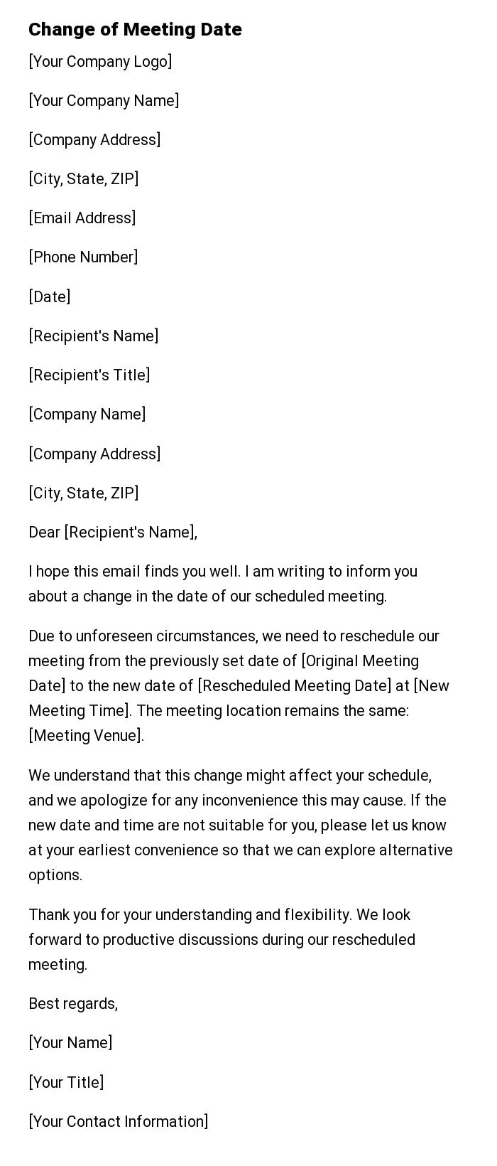 Change of Meeting Date