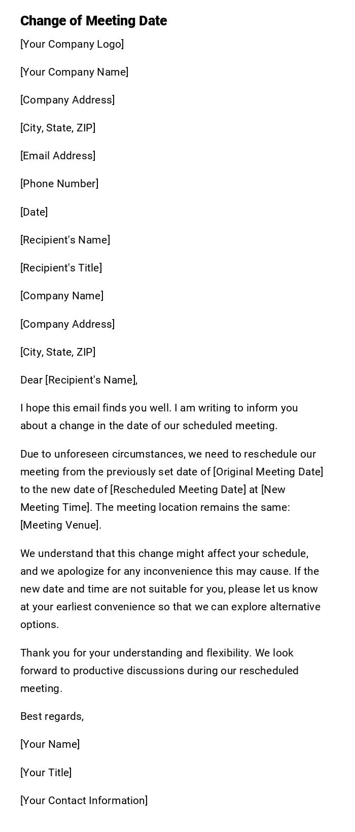 Change of Meeting Date