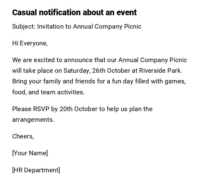 Casual notification about an event