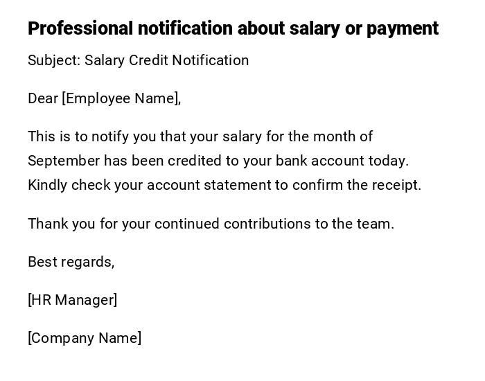 Professional notification about salary or payment