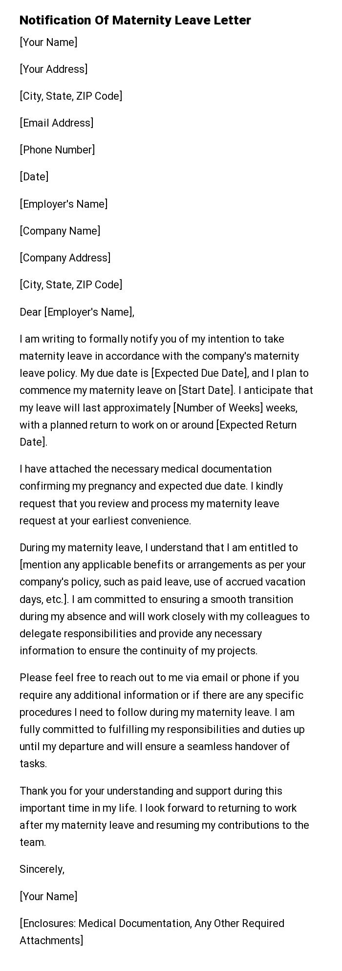 Notification Of Maternity Leave Letter