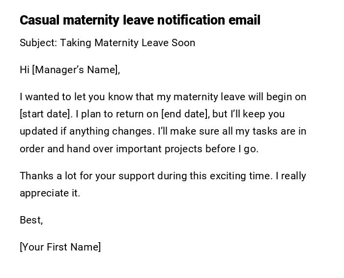 Casual maternity leave notification email Casual maternity leave notification email
