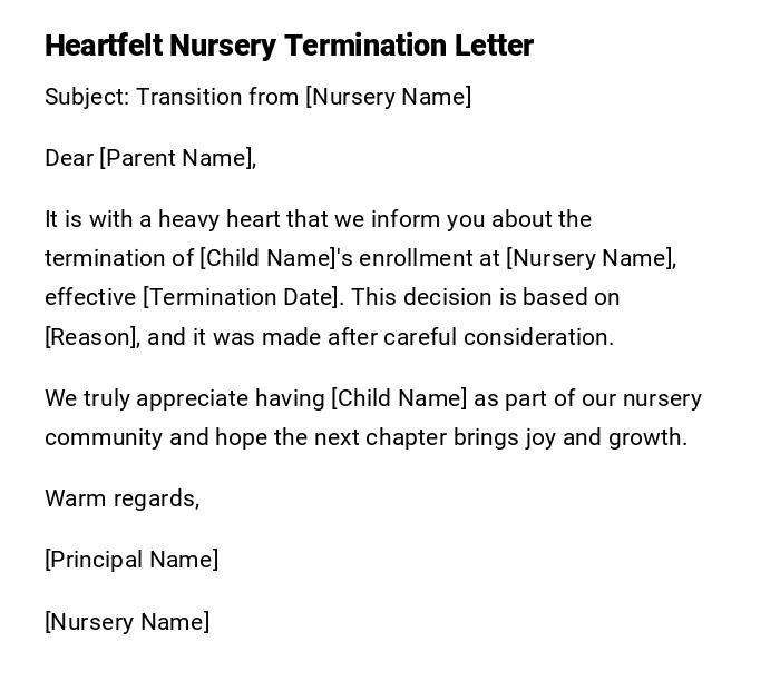 Heartfelt Nursery Termination Letter Heartfelt Nursery Termination Letter