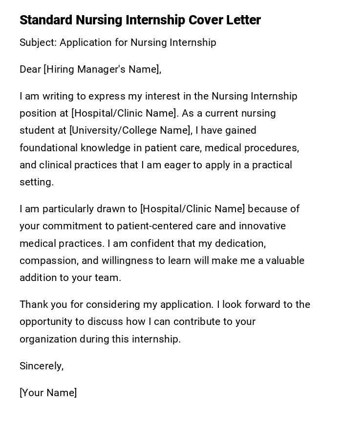 Standard Nursing Internship Cover Letter Standard Nursing Internship Cover Letter