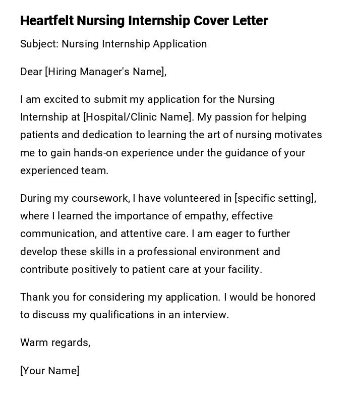 Heartfelt Nursing Internship Cover Letter Heartfelt Nursing Internship Cover Letter